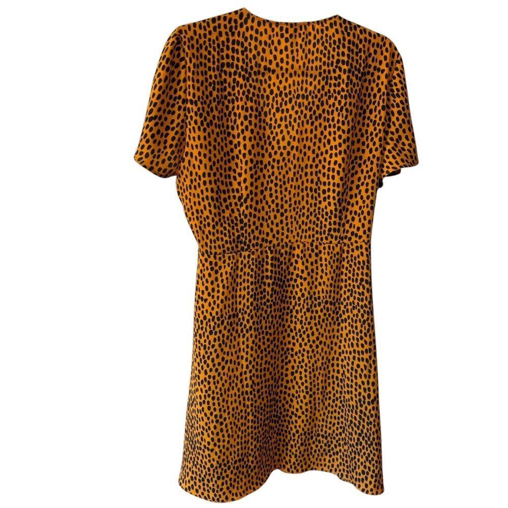 J.Crew Drapey Cheetah Print Twill Wrap Dress with Black Dot Print Mustard - Picture 5 of 9